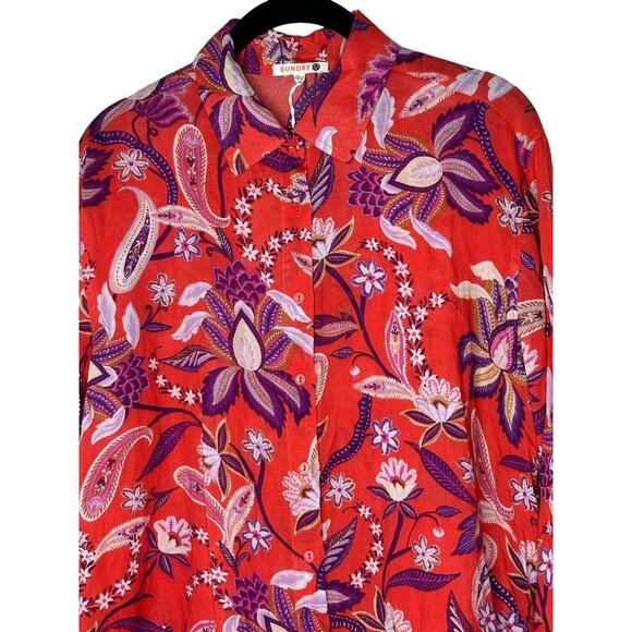 Sundry Womens Paisley Blouse 0(XS)‎ Floral Oversized Hi Low Bohemian Tunic - Picture 2 of 14